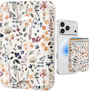 Shorogyt Compatible with Magsafe Wallet for Women, Watercolor Flower | Magnetic Card Holder, Fits 3 Cards, RFID Magnet, Slim Wallet, for iPhone 18/17/16/15/14/13/12 Series, Cute Pattern Design