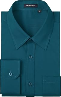 HISDERN Men's Business Shirt Long Sleeve Casual Button Down Inside Collar Contrast Shirt for Men Wedding