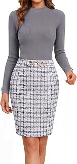 GRACE KARIN Women Long Sleeve Work Business Pencil Tweed Dress