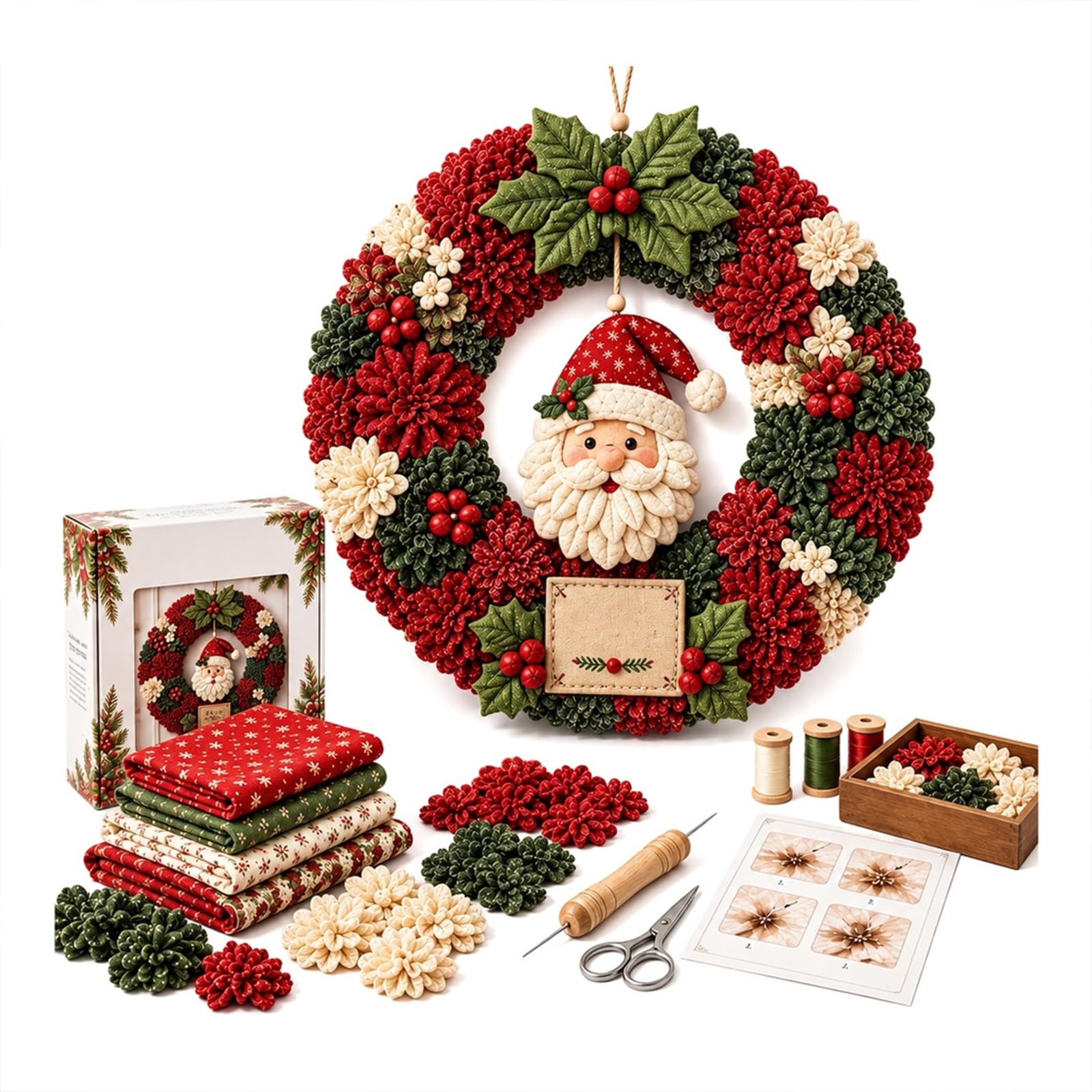 Fabric Poke Wreath DIY Kit, Christmas Craft Set for Wreath Making Decor | No-sew