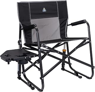 GCI Outdoor Freestyle Rocker XL with Side Table Camping Chair | Portable Folding Rocking Chair with Solid, Durable Armrests, Drink Holder & Comfortable Backrest — Black