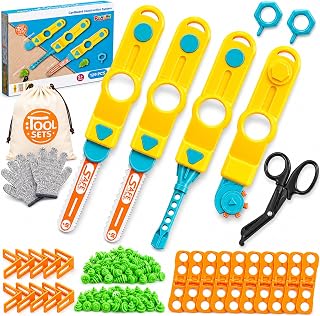 Cardboard Tools for Kids, Safe Cutter STEM Construction Kit for Ages 5 6 7 | Kids Building Set with Safe Serrated Cutter, Crease Roller, Screws & Nuts, Creative Educational Toys, DIY Gift for Boys Girls