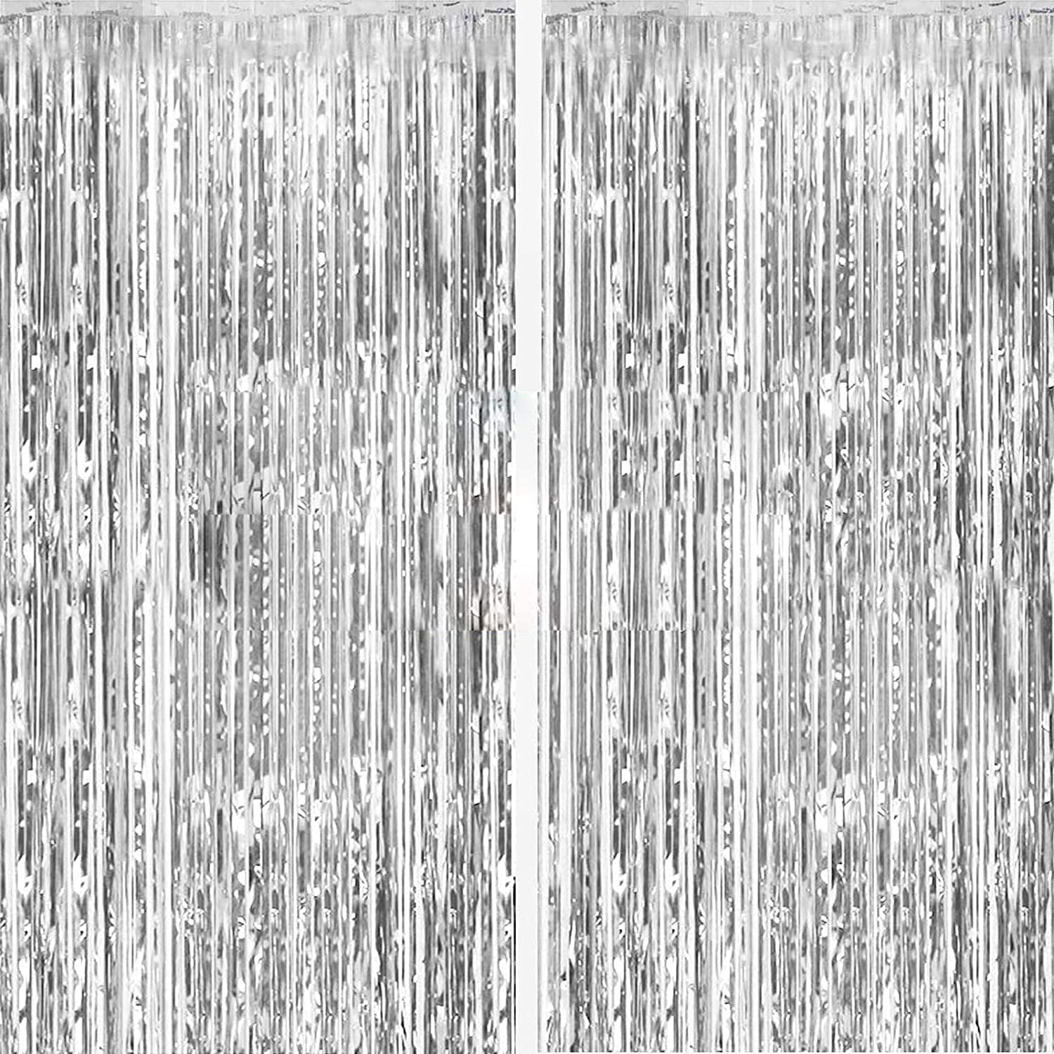 2 Pack Silver Foil Curtain Party Streamers Metallic Tinsel Foil Fringe Photo Boo