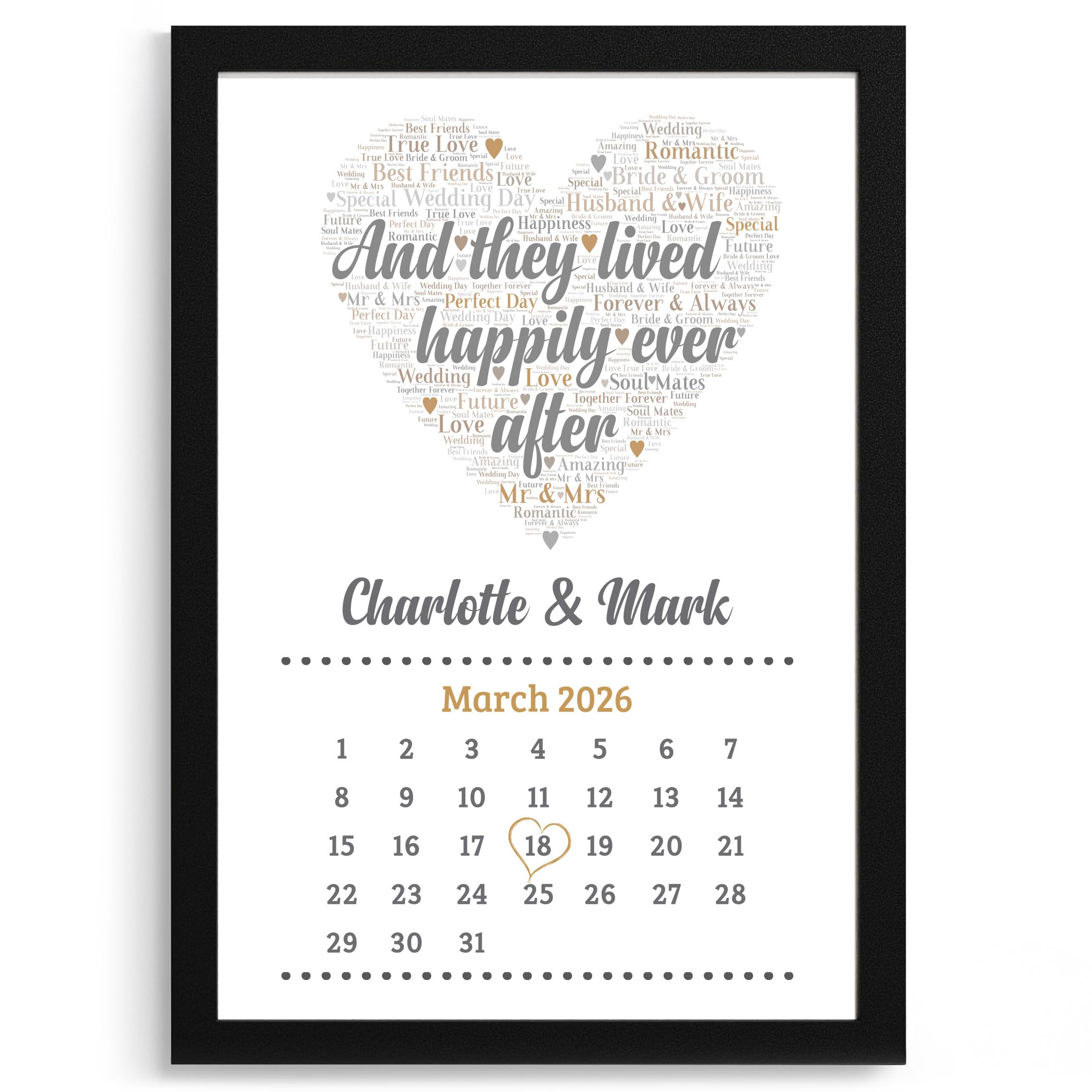 Beecreative Personalised Wedding Gifts for Bride & Groom - Custom Calendar Print