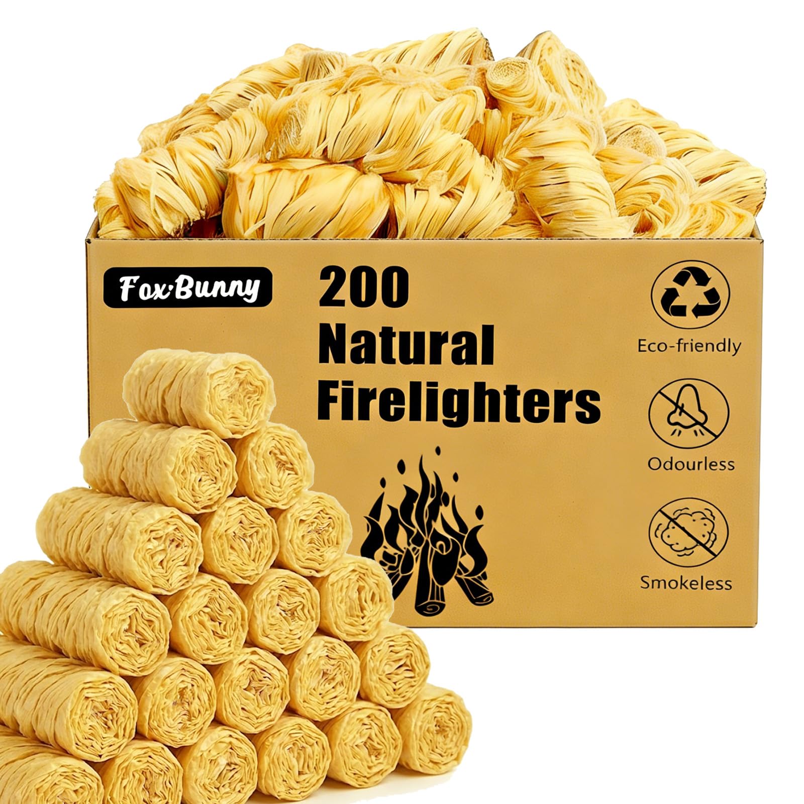 200 Firelighters - Natural Firelighters | Fast lighting & Odourless, Fire Lighte