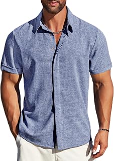 MAPICK Mens Linen Shirts Short Sleeve Button Down Shirt Casual Untucked Fit