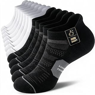 CS CELERSPORT Trainer Socks for Men Women, Cushioned Ankle Running Socks, Sports Breathable Cotton Socks, Low Cut Athletic Tab Socks Anti-Blister, 6 Pairs