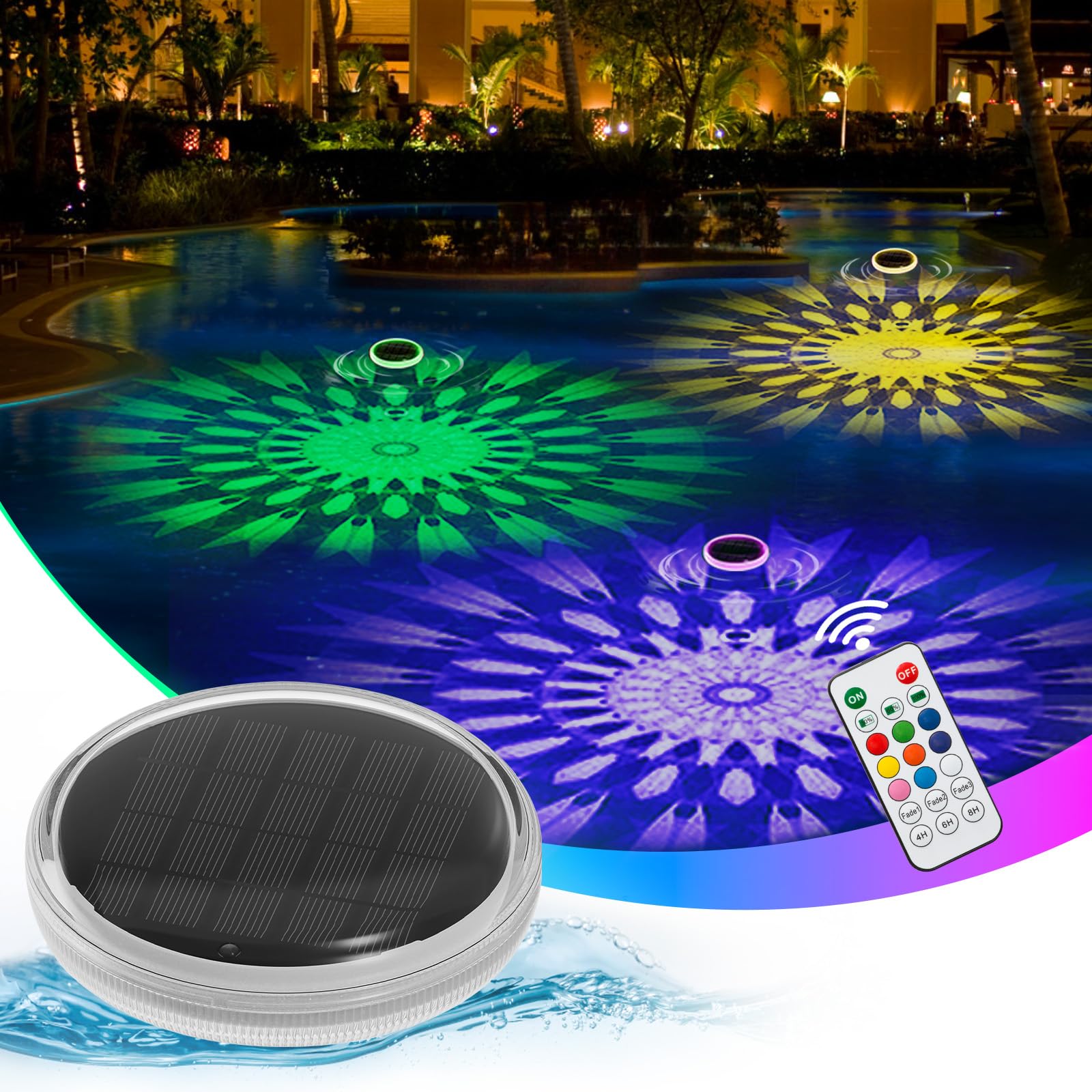 MATEPROX Solar Floating Pool Lights, Rechargeable RGB Pool Light with Remote Con