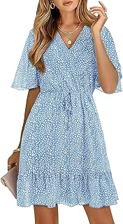 KIRUNDO Womens Summer Dresses 2026 Casual Spring Short Sleeve V Neck Ruffle Floral Print High Waist Belted Flowy Mini Dress