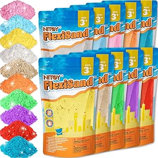 NiToy Play Sand,FlexiSand Value Pack 19lbs of 10 Colored Moldable Self-Sticking Sand, Never Dries Out-Fun for 3 Years and up Kids Bulk Refill for Sensory Sand Box Toys, Ideal for Shaping