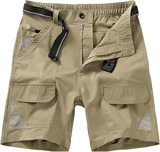 Men's Outdoor Casual Elastic Waist Lightweight Water Resistant Quick Dry Cargo Fishing Hiking Shorts