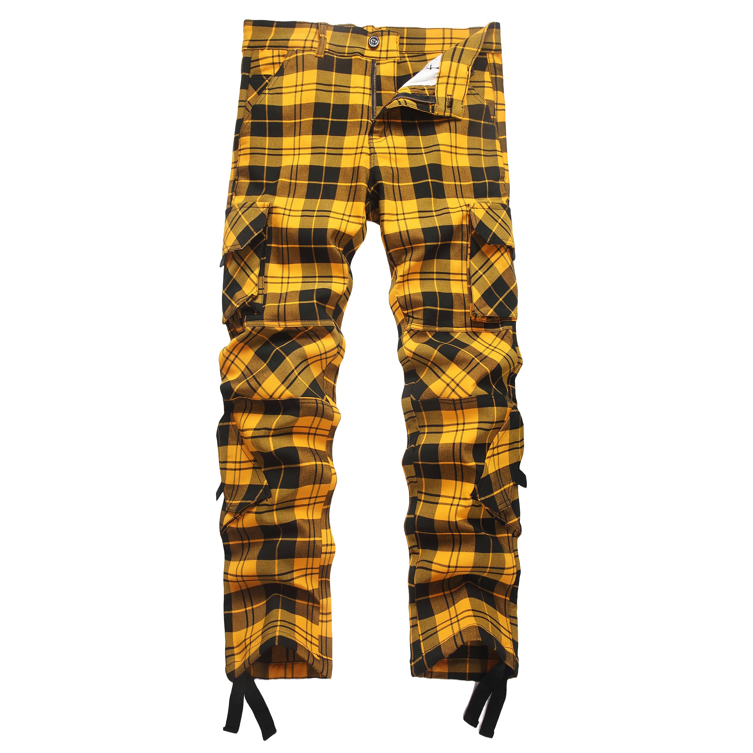 NOVOCCT Men's Plaid Cargo Pants Stretch Relaxed Fit 9-Pockets
