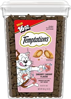 Temptations Classic Crunchy Cat Treats, Shrimpy Shrimp, 16 oz | Under 2 calories per treat, crunchy outside & soft inside, resealable tub, snack or food topper, 100% complete & balanced