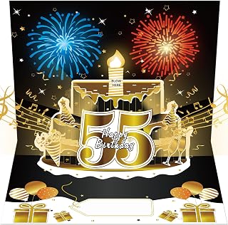 Happy 55th Birthday Music Card Gifts Pop Up 3D Cake Firework Light