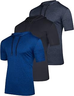 3 Pack Men's Dry Fit Short Sleeve Hoodies Shirts Athletic Workout Gym