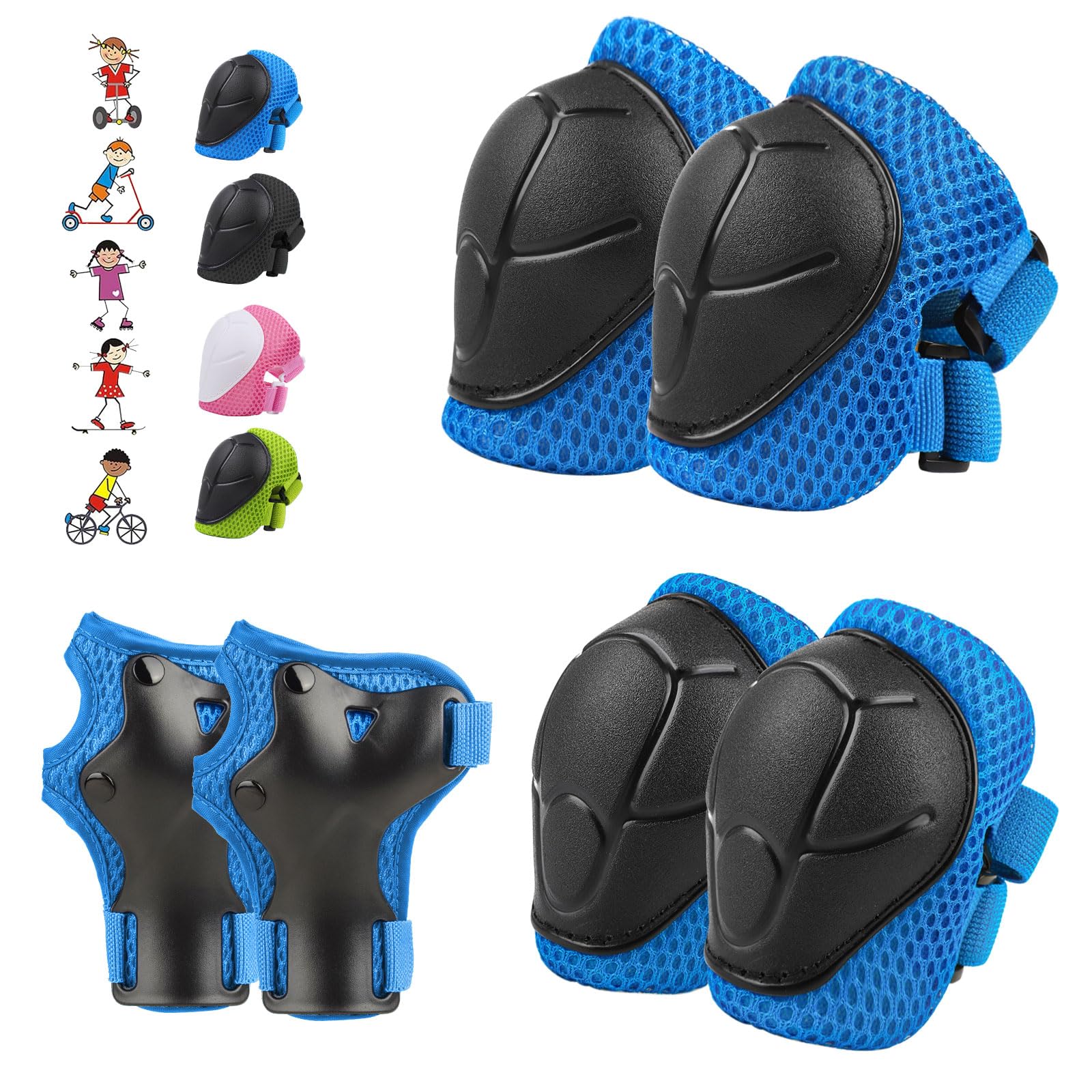 WayEee 6PCS Kids Protective Gear Set Knee Pads Elbow Pads Wrist Guards/3-14 | up