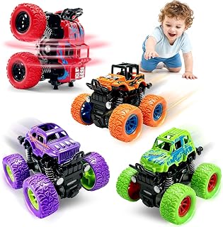 taessv Monster Truck Toys, 4 Pack Friction Powered Toy Cars Push and Go Truck Toys for Toddlers Kids Ages 2-4 3-5 4-7 Best Christmas Birthday Gift Party Favors for Boys and Girls 2 3 4 5 6 7 Year Old