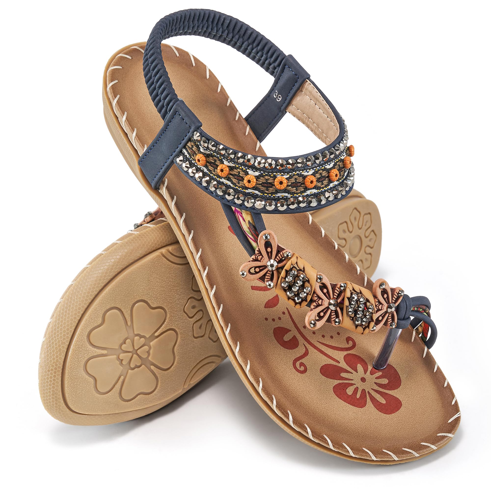 Ablanczoom Flat Sandals for Women Summer: Casual Boho Beaded Toe Ring Dress Shoe