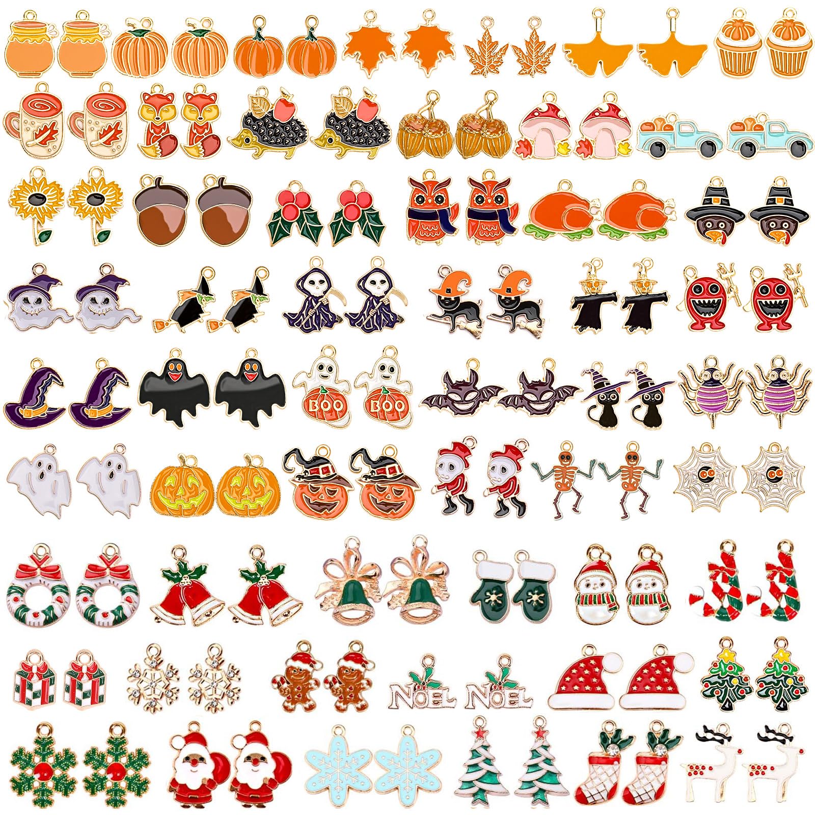 SANNIX 110Pcs/55 Pairs Holiday Charms, Fall Halloween Thanksgiving Christmas Cha
