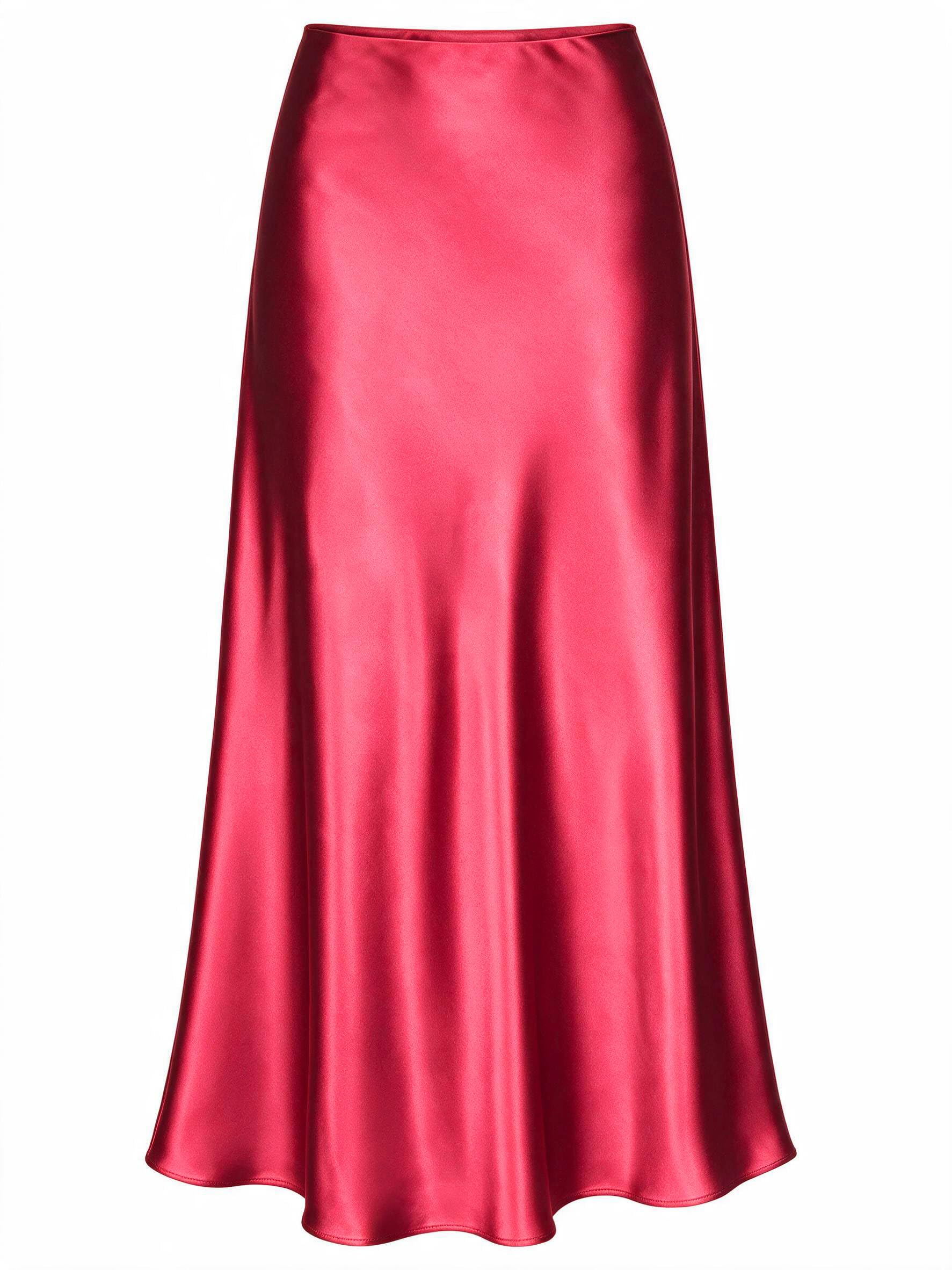 ALCEA ROSEA Women Silky Satin Midi Skirt High Waist Elastic A-Line Skirt for Wed