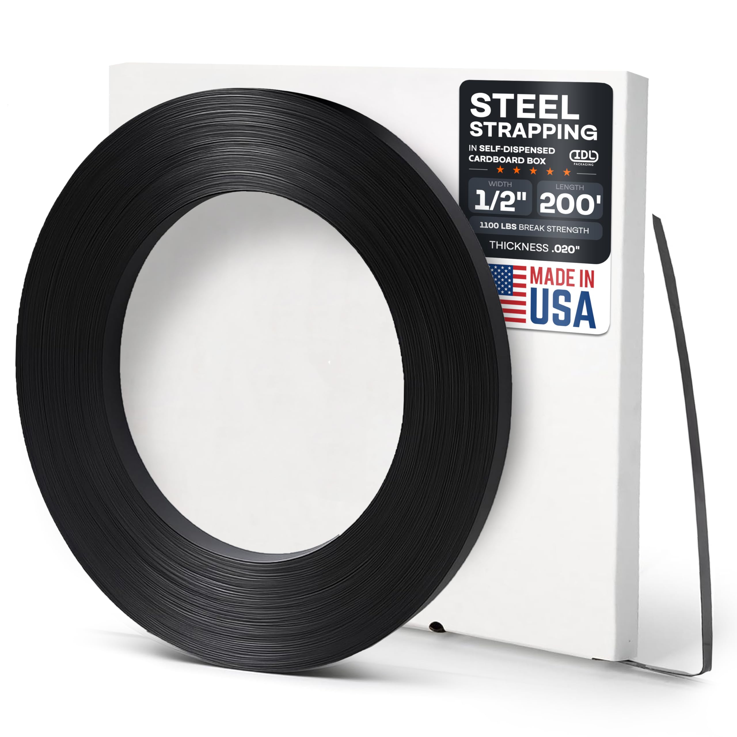 IDL Packaging 1/2" x .020" x 200' Mini Steel Strapping Coil, 1100 lbs. Break Str