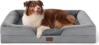 Bedsure Orthopedic Dog Beds Large Sized Dog Washable Original Design | 35" Dog Couch Sofa Waterproof, Comfy Bolster Sides, Removable Cover, Nonslip Bottom, Pet Bed for Cats, Senior Dogs, Grey