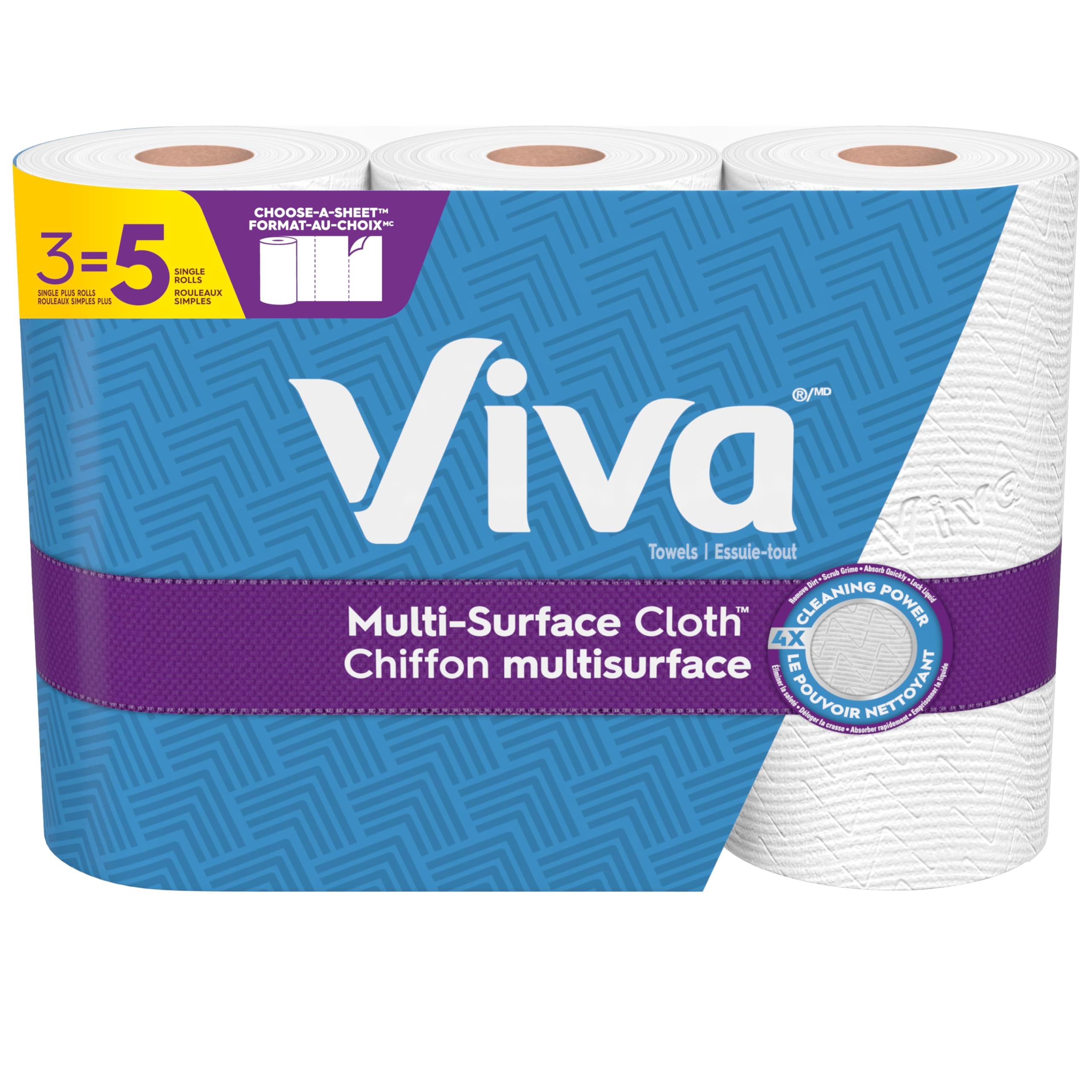 Viva Multi-Surface Cloth Paper Towels, 3 Big Rolls, 83 Sheets/Roll | 3 Big Rolls