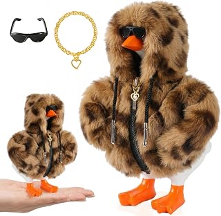 7inch Desk Goose Outfits, Mini Desktop Goose Clothes with Sunglasses & Necklaces, Brown Leopard Plush Hoodie Set Accessories for Magnetic Goose Statue (Brown Leopard)