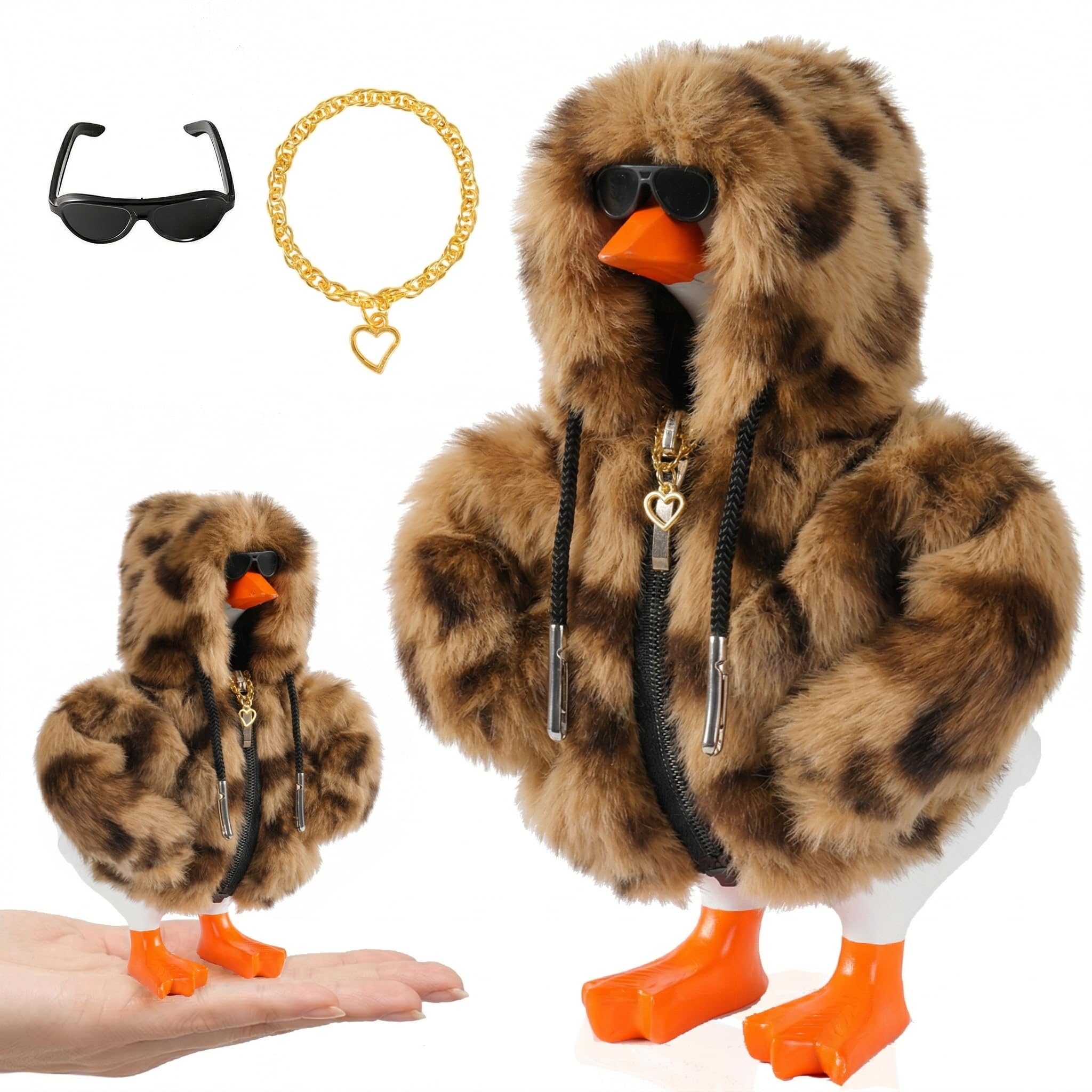 7inch Desk Goose Outfits, Mini Desktop Goose Clothes with Sunglasses & Necklaces