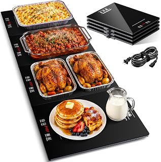 BEUSZATED 48" x 16" 4-Panel Electric Warming Tray, Independent Temp Control | Extra-Large 48" x 16" Black Tempered Glass Surface, 10-Temp Up to 248°F, 6-Hr Timer, Child Lock, Easy-Storage Modular Design
