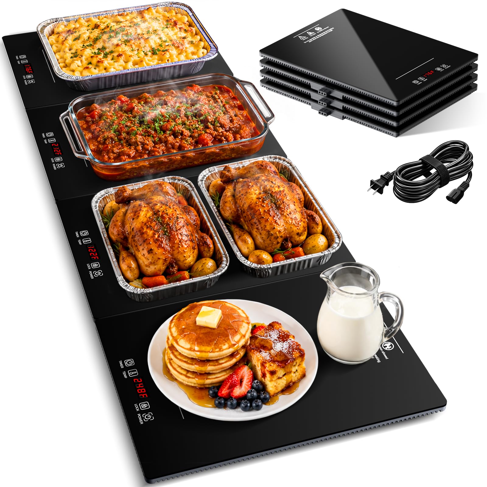 BEUSZATED 48" x 16" 4-Panel Electric Warming Tray, Independent Temp Control | Ex