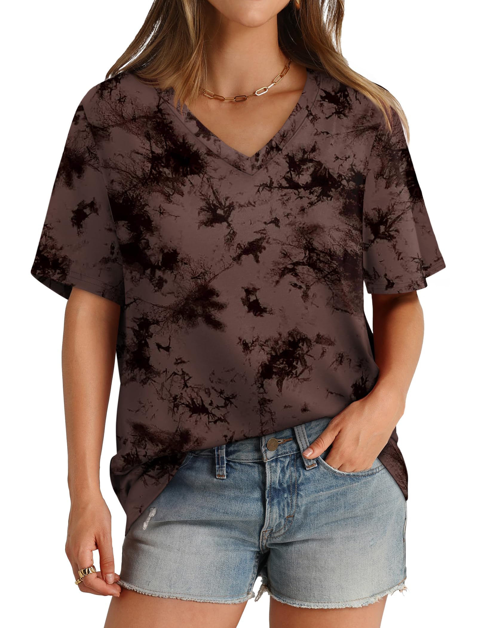 Aokosor Womens V Neck Short Sleeve T Shirts Summer Tops 2026 Casual Loose Tees T