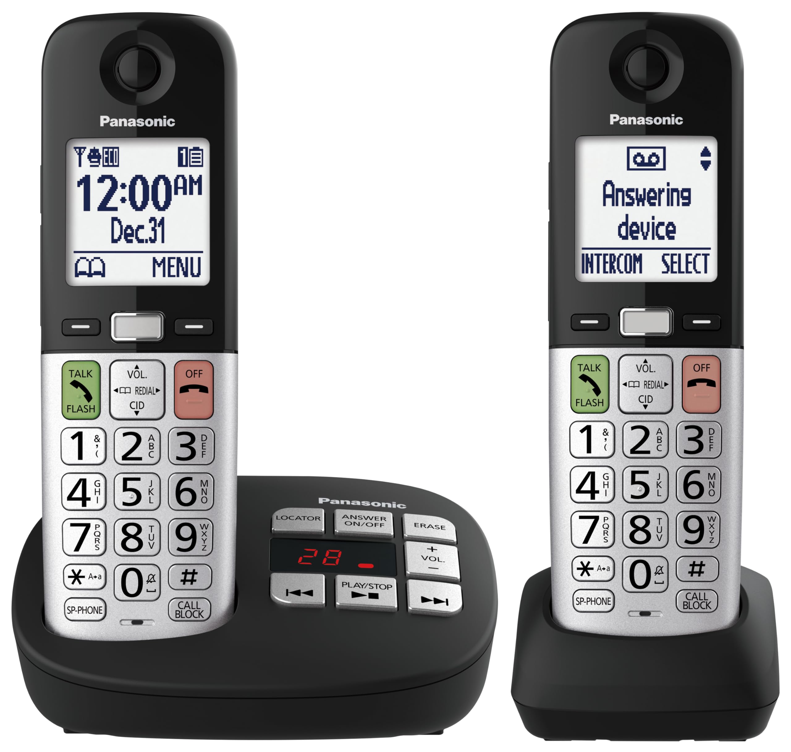 Panasonic KXTGU432CB Cordless Phone Talking Caller ID 2 Handsets, Black