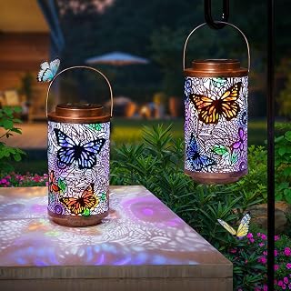 Pack of 2 Colorful Waterproof Solar Lanterns Butterfly Garden Gift for Women Solar Lights Multicolor Patio Lanterns for Yard, Yard, Porch, Mother's Day
