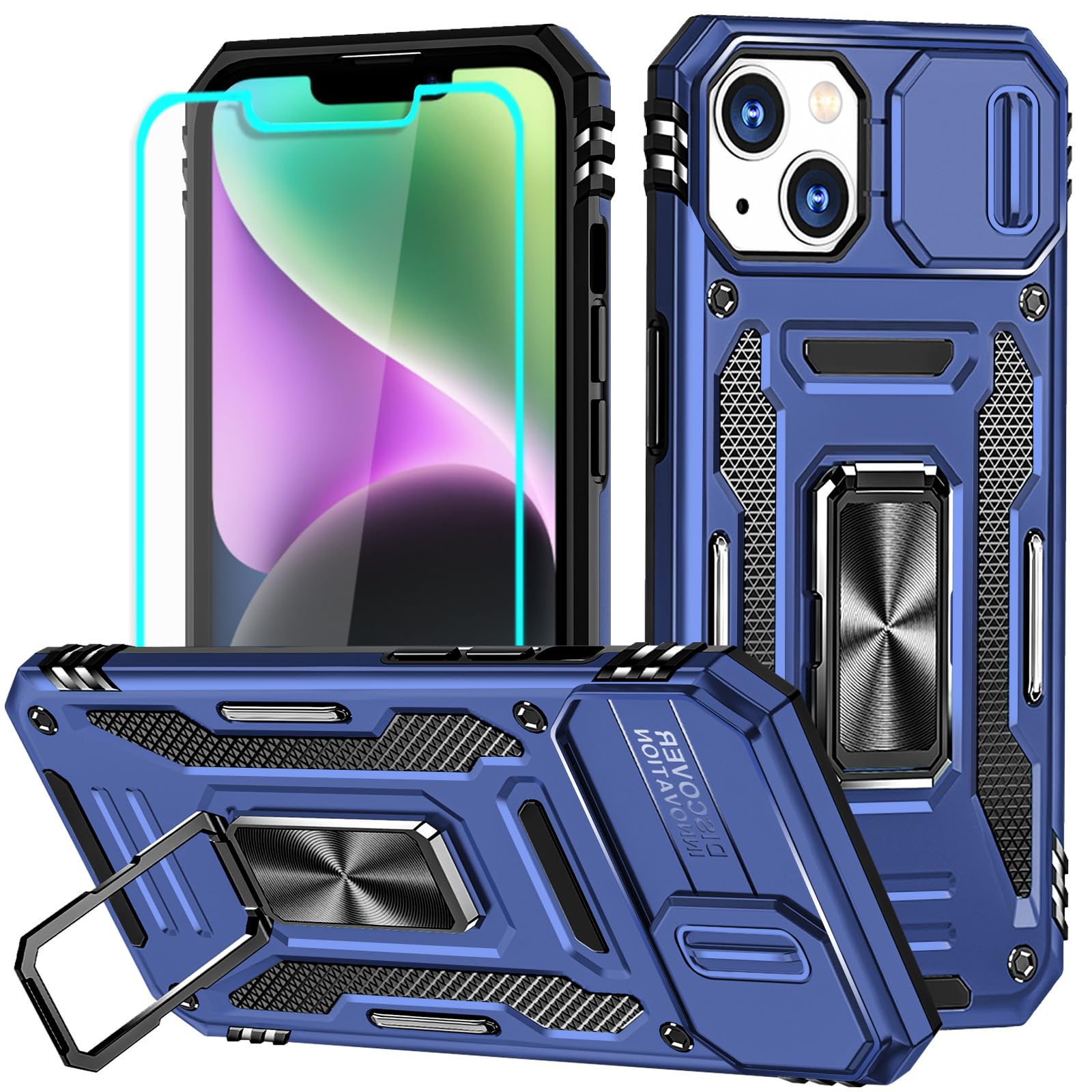 for iPhone 14 Plus Case with Screen Protector and with Camera Cover, 360°Militar