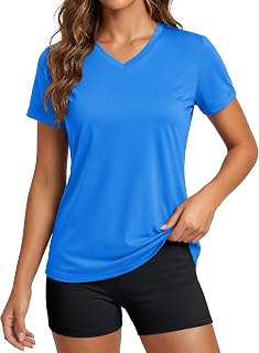 MAGCOMSEN Women's Workout Tops Short Sleeve UPF 50+ Athletic Shirts Quick Dry V-Neck T-Shirt Moisture Wicking Gym Tee