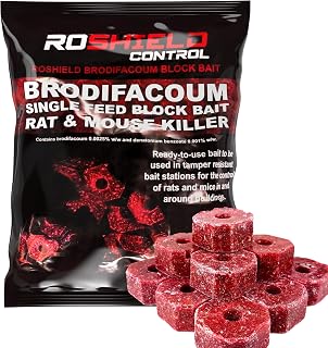 ROSHIELD Brodifacoum 300g (15x20) Maximum Strength Rat Poisoning, Mouse Poisoning, Single-Feed Fast Acting Rat & Mouse Killer, Rat Poison Block Bait - All Weather Bait Station Refill Packs