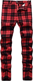NOVOCCT Plaid Panst Men's Stretch Slim Casual Work Trousers Chino Trousers