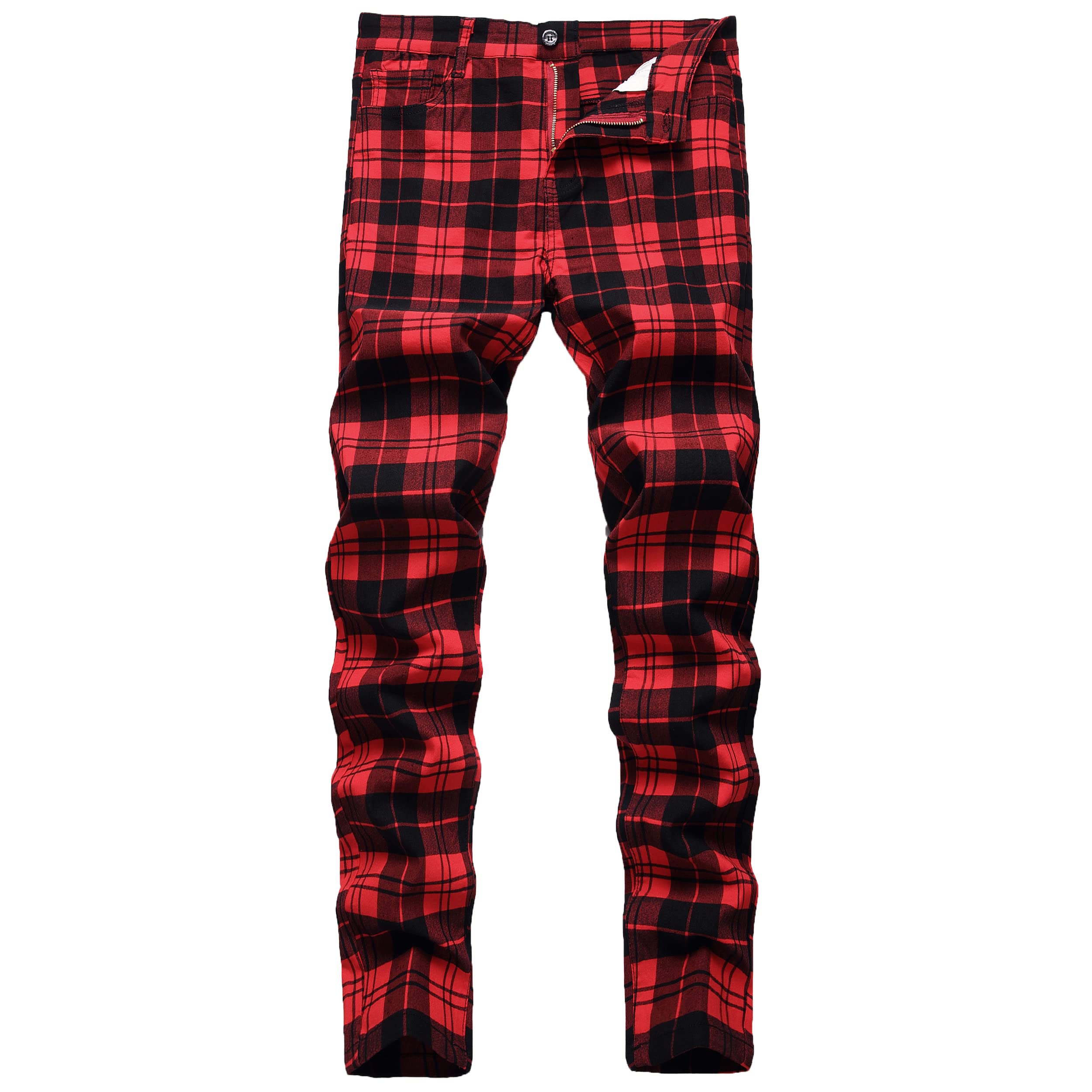 NOVOCCT Plaid Panst Men's Stretch Slim Casual Work Trousers Chino Trousers