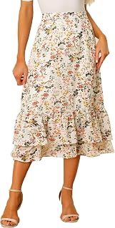 Allegra K Women's Printed Skirt Chiffon Ruffle Tiered Flowy Midi Skirts