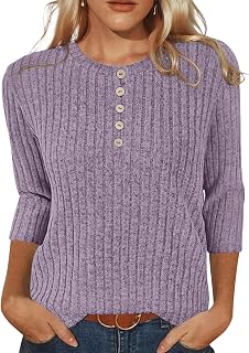 VUTRU Suéter para mujer, manga 3/4, estilo Henley, tipo túnica, holgada, casual, ropa de moda para otoño 2025