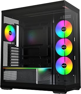 MONTECH TG3 Panoramic ATX PC Case, Back-Connect Ready & 4 ARGB Fans, Black | Tiered showcase, 430mm GPU & 180mm cooler clearance, 360mm radiator support, Type-C, nine cooling positions & dust filtration
