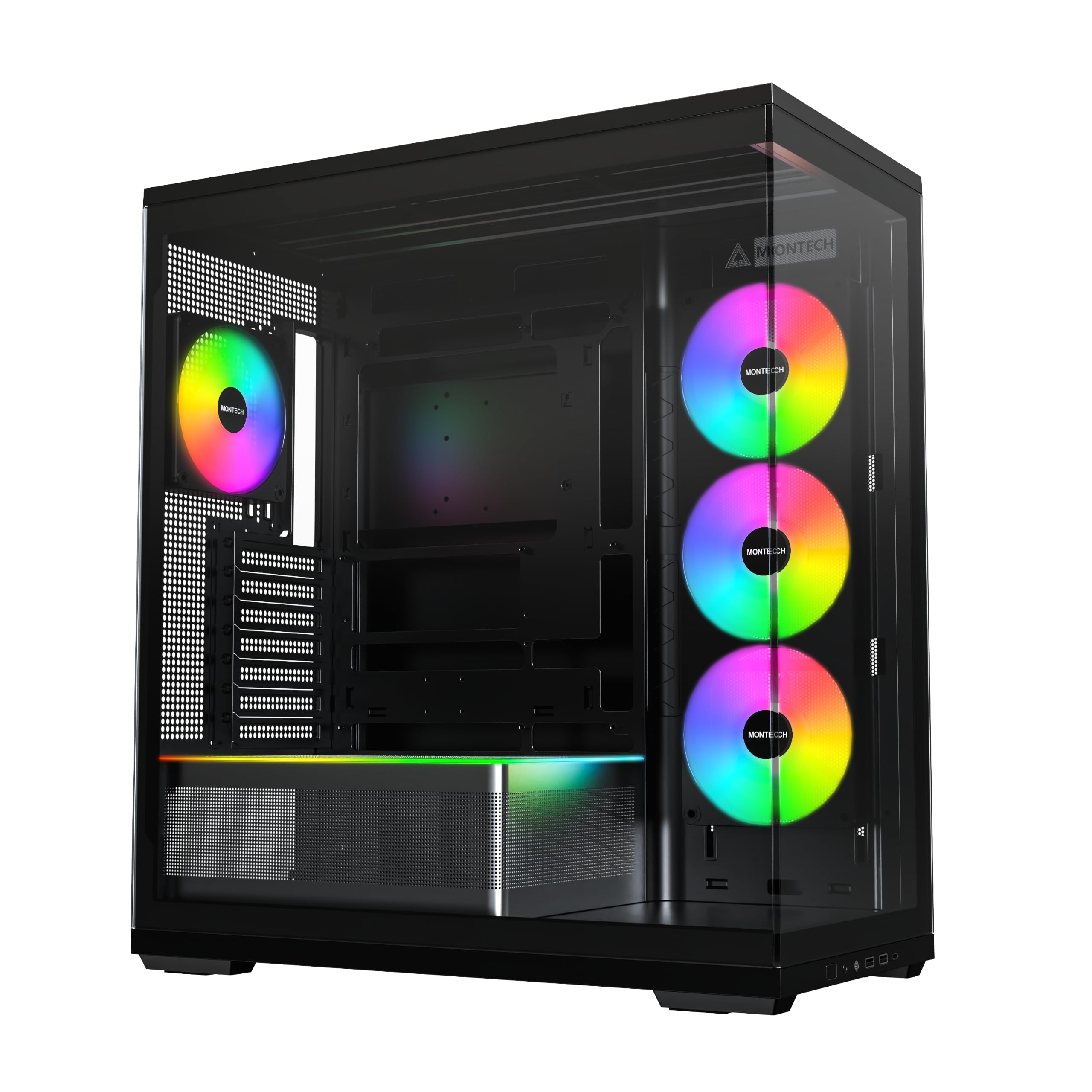 MONTECH TG3 Panoramic ATX PC Case, Back-Connect Ready & 4 ARGB Fans, Black | Tie