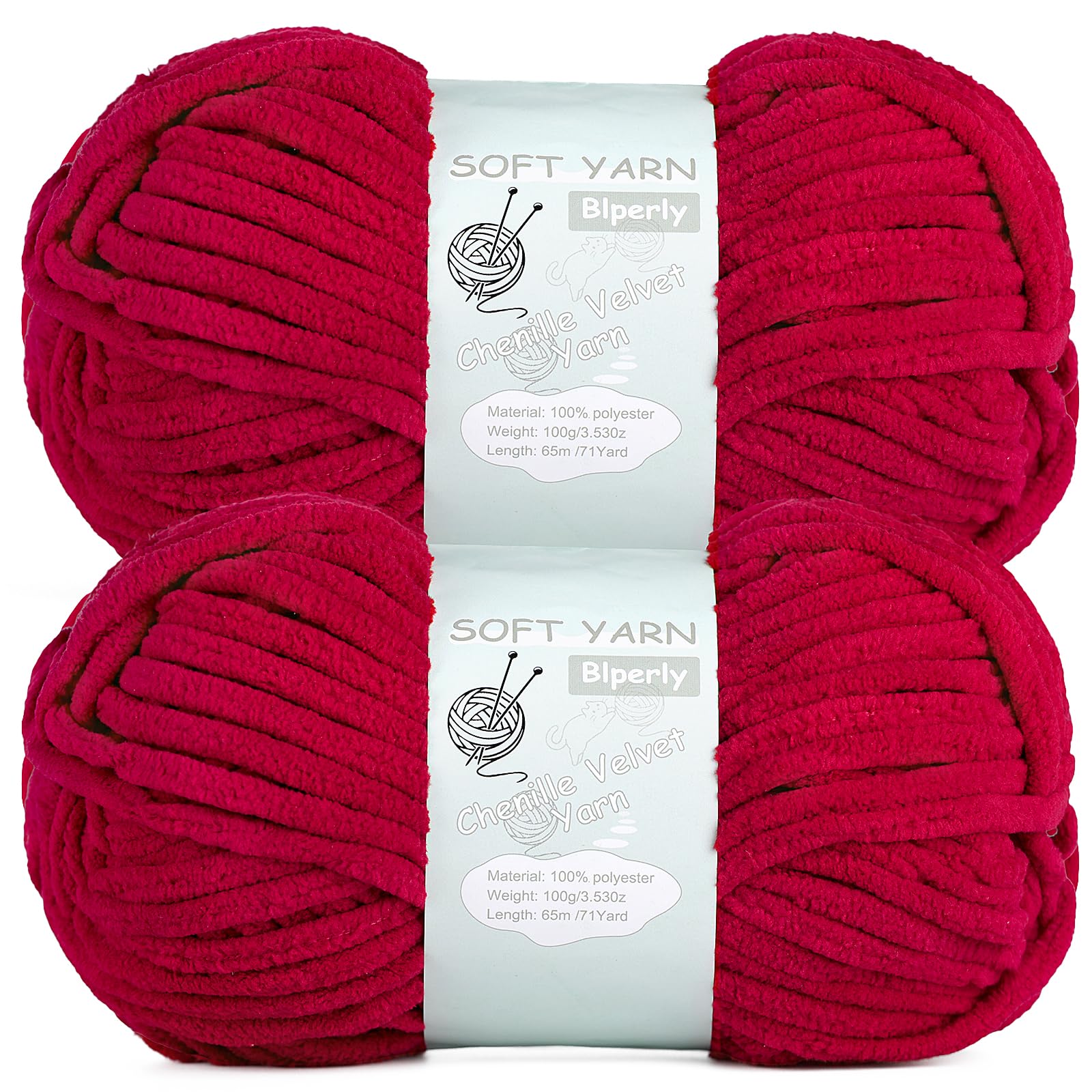 Chunky Chenille Yarn Velvet Soft Super Bulky Size 6 for Crocheting Knitting, Bab