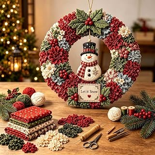 FAVIPT 3D Fabric Poke Wreath DIY Kit, Christmas Wreath DIY Kits for Adults (Snowman)