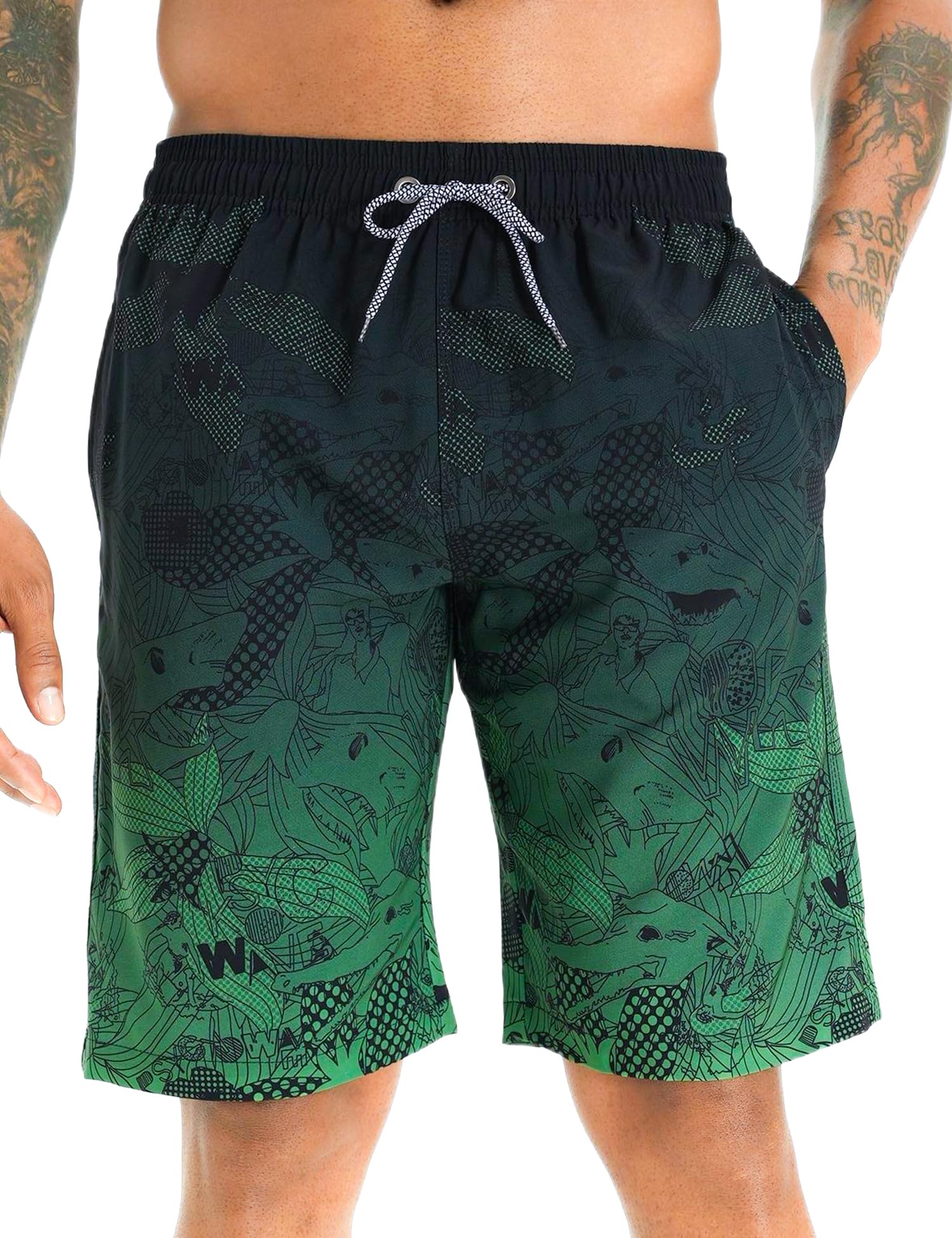 APTRO Men's Swimming Trunks, Long Swimming Shorts, Quick-Drying Board Shorts, Le