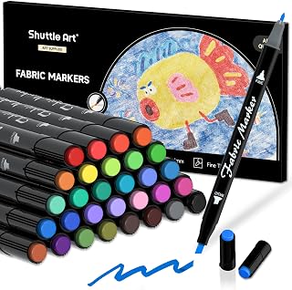 Shuttle Art Fabric Pens, 30 Colours Dual Tip Permanent Fabric Markers