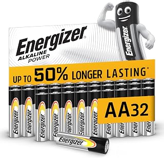 Energizer Alkaline Power - AA Batteries (32 Pack) Up To 50% Longer Lasting | Double A Battery 1.5V - For Everyday Devices - 100% Recyclable Packaging - 7 Year Shelf-Life [Amazon Exclusive]
