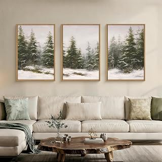HPNIUB Set artistico da parete con foresta invernale, paesaggio rustico con albero di pino, paesaggio minimalista con natura selvaggia, decorazione natalizia da parete, decorazione per soggiorno