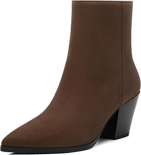 NUMALEO Womens Ankle Boots Chunky Low Heel Pointed Toe Heeled Booties
